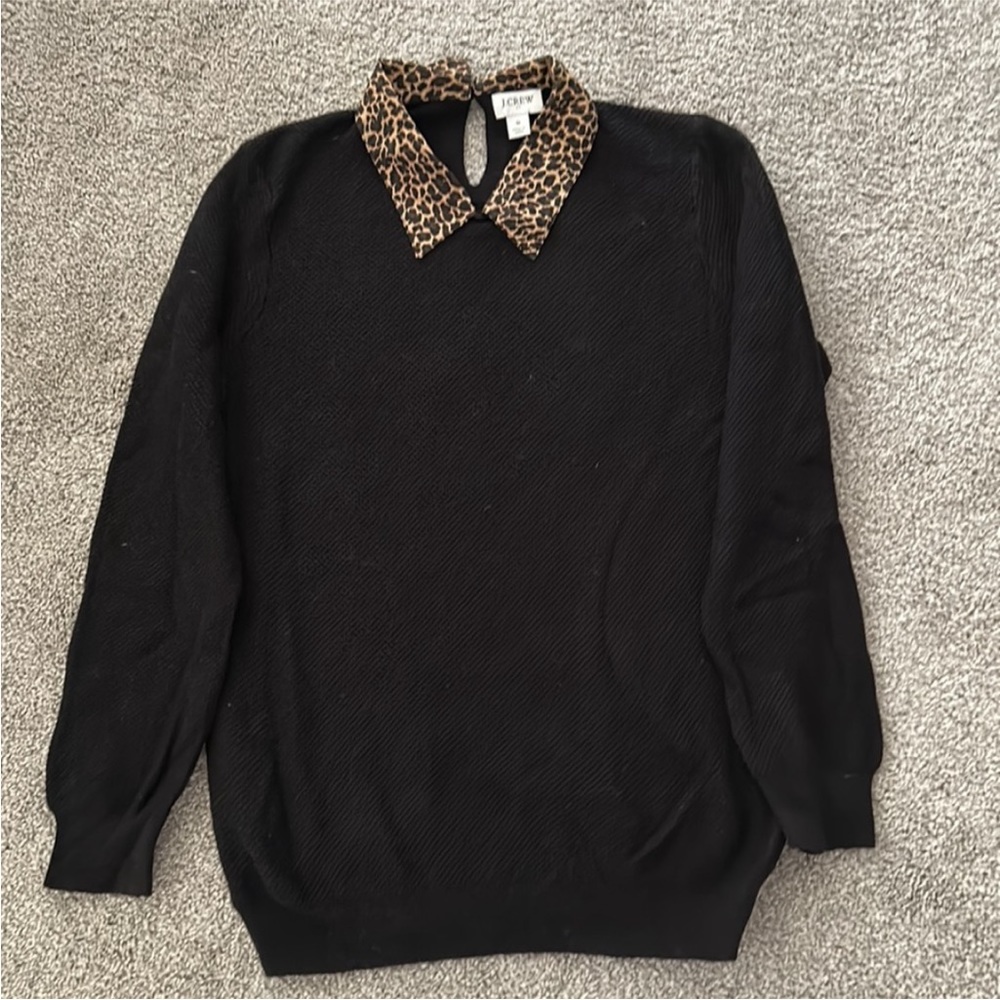 JCREW sweater with leopard print collar